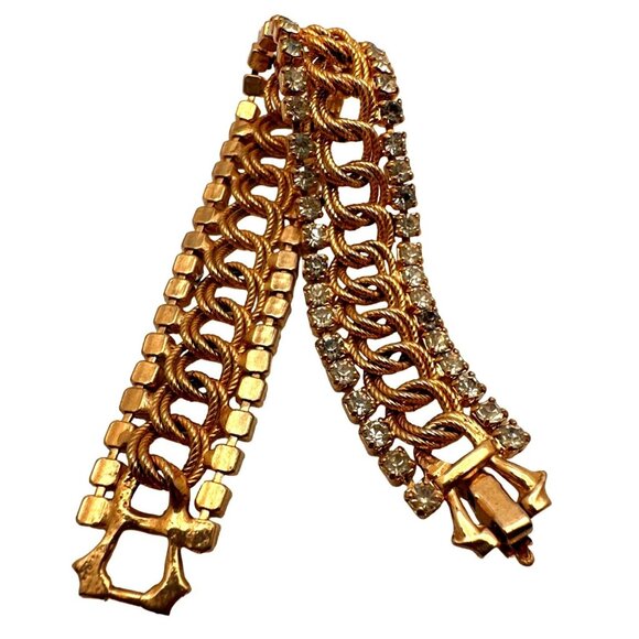 Elegant Costume Gold Tone Bracelet Rhinestone Chain Link Romantic Preppy Glam - Picture 3 of 8